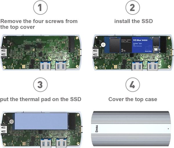 TEKQ 500GB USB-C Hub SSD Inside, 5 in 1 USB C Hub Adapter Fits 500G PCIe 3.0 NVMe M.2 SSD, with 4K HDMI Display, 2 x10Gbps USB-C 3.1 Ports, 1 x SD Card Port, Up to 1000mb/s