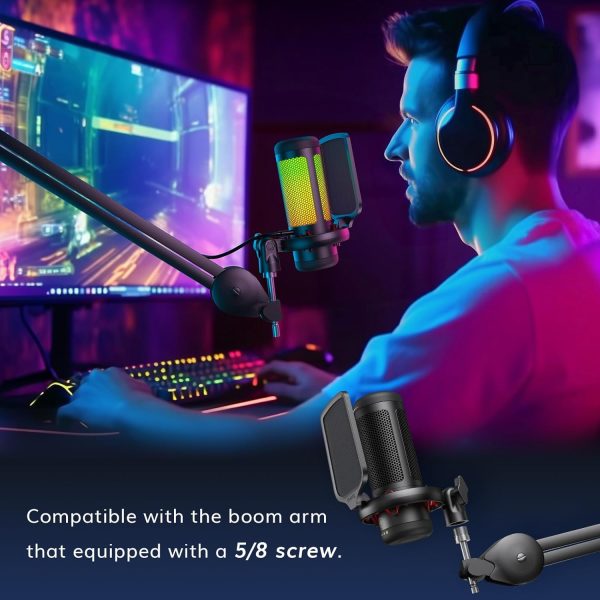 TONOR Gaming Mic, USB Microphone for PC Computer, Cardioid Condenser Mic with Adjustable RGB Modes  Brightness, Quick Mute, Gain Control, for Streaming, Podcasting, Recording, PS4/5 Desktop Mic TC310