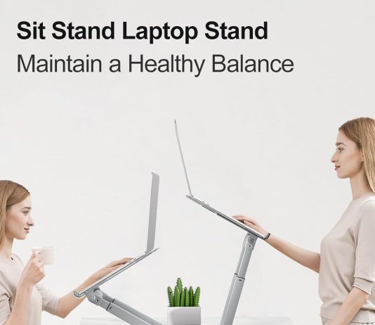 tounee telescopic laptop stand for desk with 360 swivel base sit to stand height adjustable portable riser holder for go 2