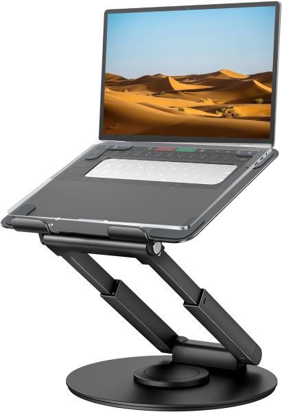 tounee Telescopic Laptop Stand for Desk with 360° Swivel Base, Sit to Stand, Height Adjustable, Portable Riser Holder for Good Posture, Compatible with MacBook Pro, All Laptops 10-17-Gray