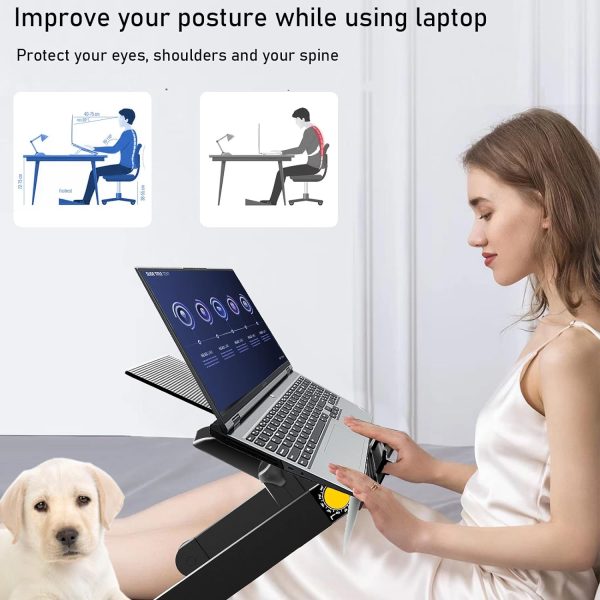 Uten Laptop Stand, Adjustable Computer Stand for Laptop with Mouse Pad, Ergonomic Laptop Stand for Bed Compatible with MacBook Pro Stand, Dell/HP Stand 10-15.6,Foldable Laptop Holder with 2 CPU Fans