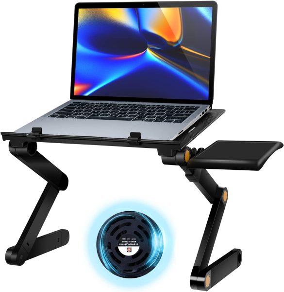 Uten Laptop Stand, Adjustable Computer Stand for Laptop with Mouse Pad, Ergonomic Laptop Stand for Bed Compatible with MacBook Pro Stand, Dell/HP Stand 10-15.6,Foldable Laptop Holder with 2 CPU Fans