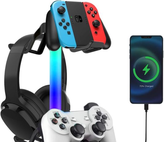 v vcom rgb gaming headphones stand with 2 usb ports headset stand with 10 light modes and non slip rubber suitable for a