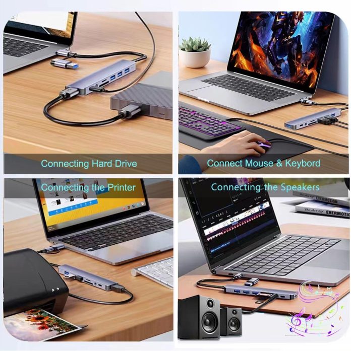 vienon aluminum 7 in 1 usb c hub with usb 30 usb 20 ports for macbook pro air and more devices 1