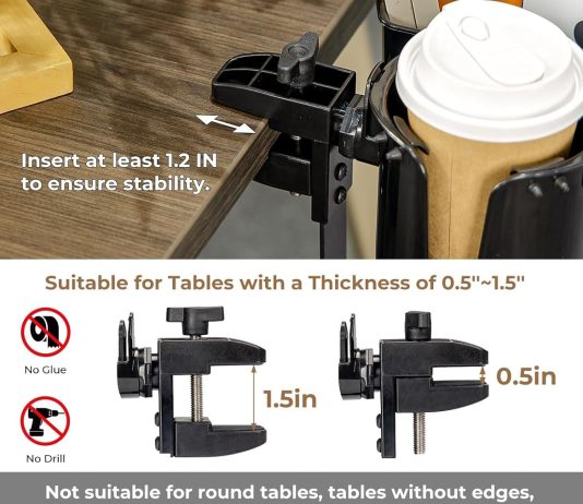 yamagahome desk cup holder 2 in 1 table cup holder with headphone hanger anti spill tableside cup holder for water bottl 3