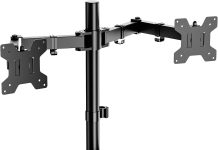 wali free standing dual lcd monitor fully adjustable desk mount fits 2 screens up to 27 inch 22 lbs weight capacity per