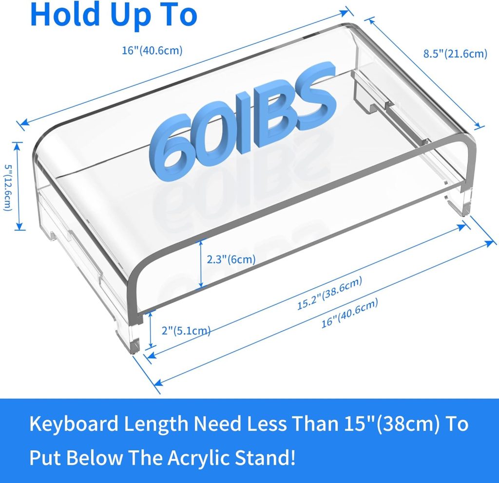 Acrylic Monitor Stand Riser 16Lx8.5Wx5H Inch 2-Tiers Acrylic Laptop Stand Riser for Desk with Anti Slip Mat Clear Monitor Stand with Storage for iMac MacBook and Any Size Computer Monitor
