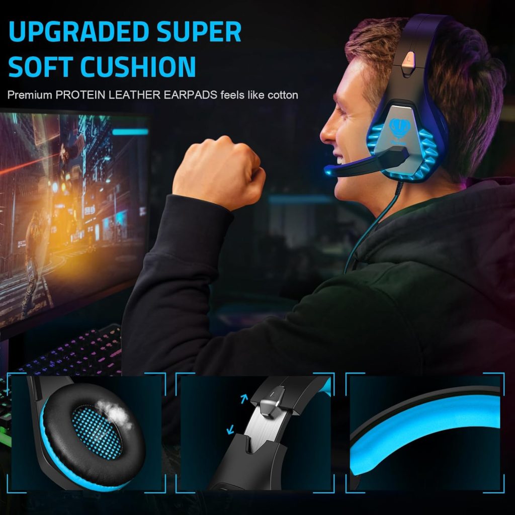Gaming Headset with Microphone for PC, PS4, PS5, Headset Noise Cancelling Gaming Headphones for Switch, Laptop, Mac, Xbox Series X/S, Headphones with LED Lights, Deep Bass for Kids Adults, Black Blue Gaming Headset with Microphone for PC, PS4, PS5, Headset Noise Cancelling Gaming Headphones for Switch, Laptop, Mac, Xbox Series X/S, Headphones with LED Lights, Deep Bass for Kids Adults, Black Blue