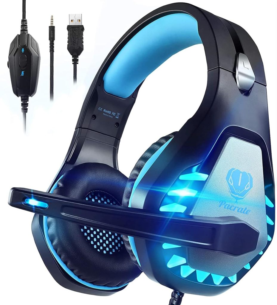 Gaming Headset with Microphone for PC, PS4, PS5, Headset Noise Cancelling Gaming Headphones for Switch, Laptop, Mac, Xbox Series X/S, Headphones with LED Lights, Deep Bass for Kids Adults, Black Blue Gaming Headset with Microphone for PC, PS4, PS5, Headset Noise Cancelling Gaming Headphones for Switch, Laptop, Mac, Xbox Series X/S, Headphones with LED Lights, Deep Bass for Kids Adults, Black Blue