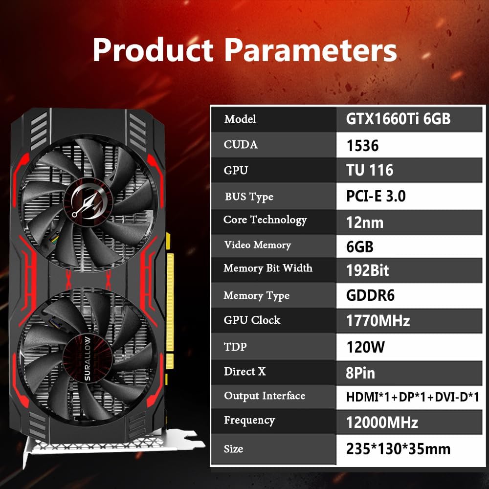 GTX 1660 TI 6GB Graphics Card, GDRR6,192-Bit,PCIE 3.0X16 Computer Graphics Card for Gaming PC,Twin Freeze Fans Video Card with HDMI/DP/DVI Ports for Gaming GPU GTX 1660 TI 6GB Graphics Card, GDRR6,192-Bit,PCIE 3.0X16 Computer Graphics Card for Gaming PC,Twin Freeze Fans Video Card with HDMI/DP/DVI Ports for Gaming GPU