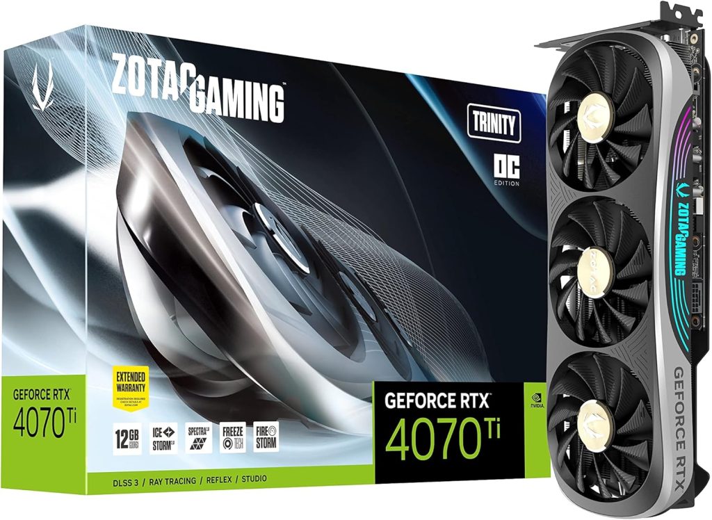 ZOTAC Gaming GeForce RTX 4070 Ti Trinity OC DLSS 3 12GB GDDR6X 192-bit 21 Gbps PCIE 4.0 Gaming Graphics Card, IceStorm 2.0 Advanced Cooling, Spectra 2.0 RGB Lighting, ZT-D40710J-10P ZOTAC Gaming GeForce RTX 4070 Ti Trinity OC DLSS 3 12GB GDDR6X 192-bit 21 Gbps PCIE 4.0 Gaming Graphics Card, IceStorm 2.0 Advanced Cooling, Spectra 2.0 RGB Lighting, ZT-D40710J-10P