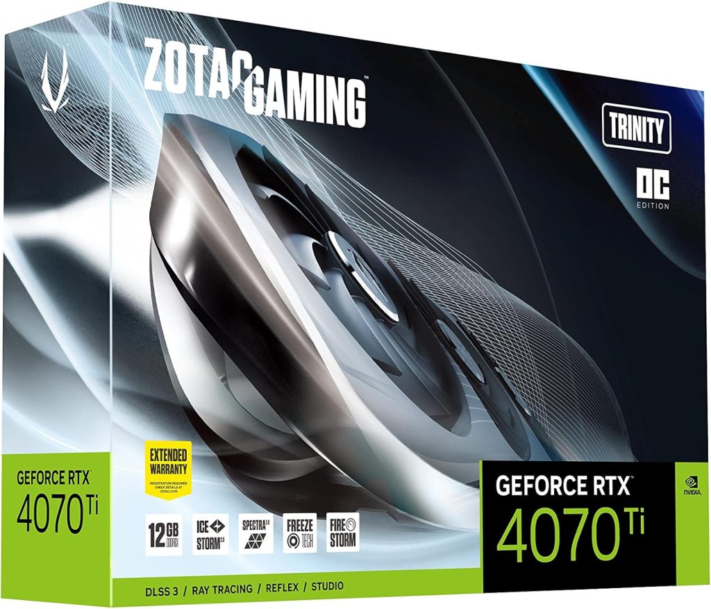 ZOTAC Gaming GeForce RTX 4070 Ti Trinity OC DLSS 3 12GB GDDR6X 192-bit 21 Gbps PCIE 4.0 Gaming Graphics Card, IceStorm 2.0 Advanced Cooling, Spectra 2.0 RGB Lighting, ZT-D40710J-10P ZOTAC Gaming GeForce RTX 4070 Ti Trinity OC DLSS 3 12GB GDDR6X 192-bit 21 Gbps PCIE 4.0 Gaming Graphics Card, IceStorm 2.0 Advanced Cooling, Spectra 2.0 RGB Lighting, ZT-D40710J-10P