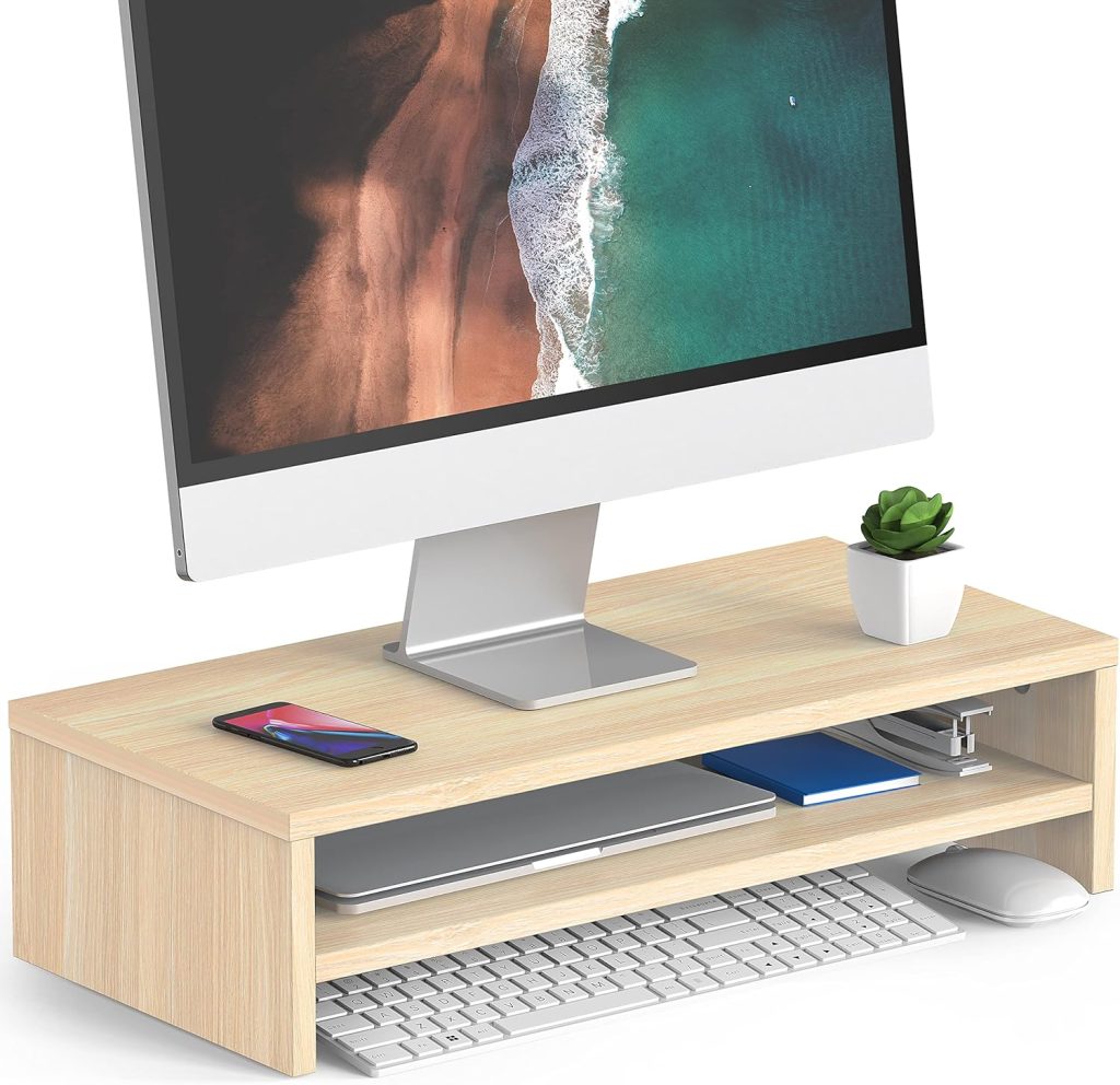 FITUEYES Monitor Stand - 2 Tier Computer Monitor Riser Shelf, Wood Desktop Stand for Laptop Computer Screen, Desk Organization, Office Supplies FITUEYES Monitor Stand - 2 Tier Computer Monitor Riser Shelf, Wood Desktop Stand for Laptop Computer Screen, Desk Organization, Office Supplies