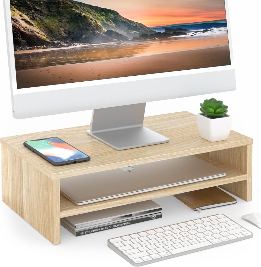 FITUEYES Monitor Stand - 2 Tier Computer Monitor Riser Shelf, Wood Desktop Stand for Laptop Computer Screen, Desk Organization, Office Supplies FITUEYES Monitor Stand - 2 Tier Computer Monitor Riser Shelf, Wood Desktop Stand for Laptop Computer Screen, Desk Organization, Office Supplies