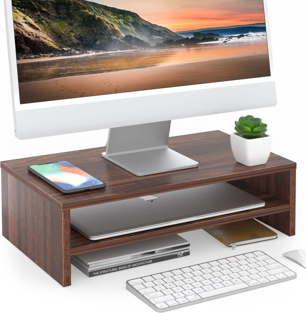 FITUEYES Monitor Stand - 2 Tier Computer Monitor Riser Shelf, Wood Desktop Stand for Laptop Computer Screen, Desk Organization, Office Supplies FITUEYES Monitor Stand - 2 Tier Computer Monitor Riser Shelf, Wood Desktop Stand for Laptop Computer Screen, Desk Organization, Office Supplies