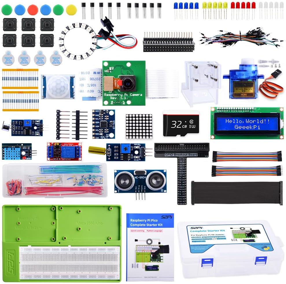 GeeekPi Complete Starter Kit for Raspberry Pi 4B, Python C Java Scratch Code, with 100-Page Tutorial, 16 Projects, 68 Items, ABS Breadboard Holder, Camera Module, Sound Sensor (Pi Board Not Included) GeeekPi Complete Starter Kit for Raspberry Pi 4B, Python C Java Scratch Code, with 100-Page Tutorial, 16 Projects, 68 Items, ABS Breadboard Holder, Camera Module, Sound Sensor (Pi Board Not Included)