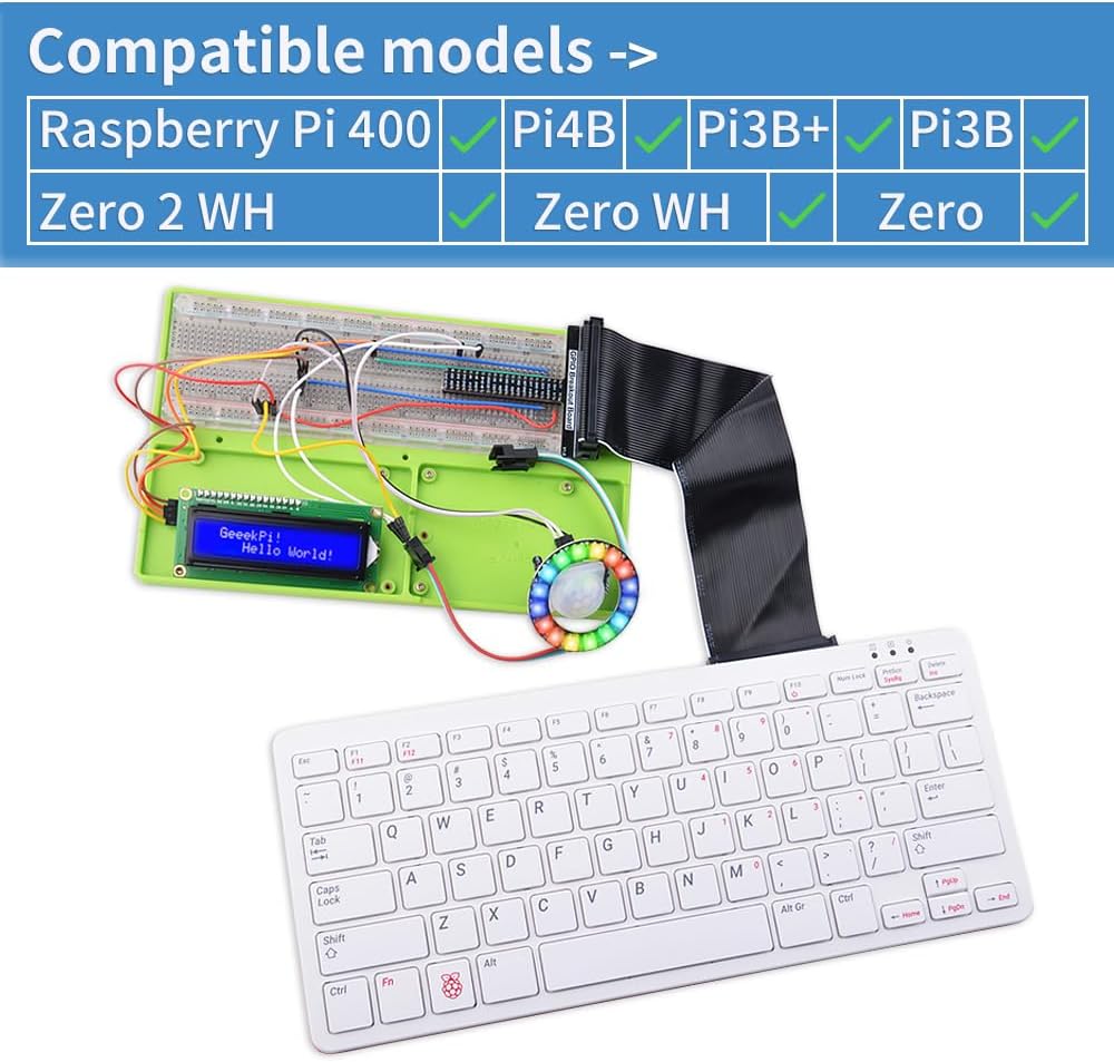 GeeekPi Complete Starter Kit for Raspberry Pi 4B, Python C Java Scratch Code, with 100-Page Tutorial, 16 Projects, 68 Items, ABS Breadboard Holder, Camera Module, Sound Sensor (Pi Board Not Included) GeeekPi Complete Starter Kit for Raspberry Pi 4B, Python C Java Scratch Code, with 100-Page Tutorial, 16 Projects, 68 Items, ABS Breadboard Holder, Camera Module, Sound Sensor (Pi Board Not Included)
